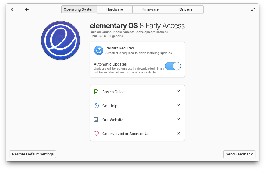 elementary OS settings window.